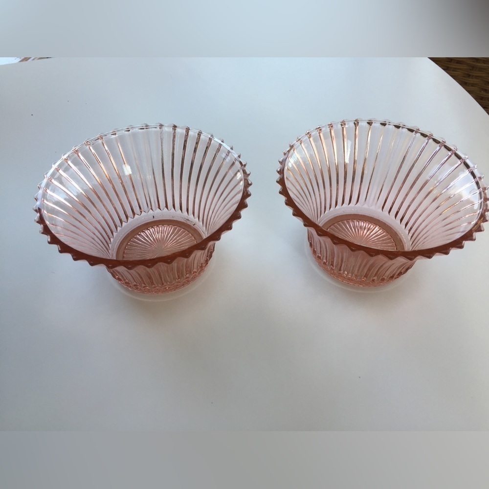 Vtg. Anchor Hocking Queen Mary Pink Depression Glass Bowl or Custard Cup (2)